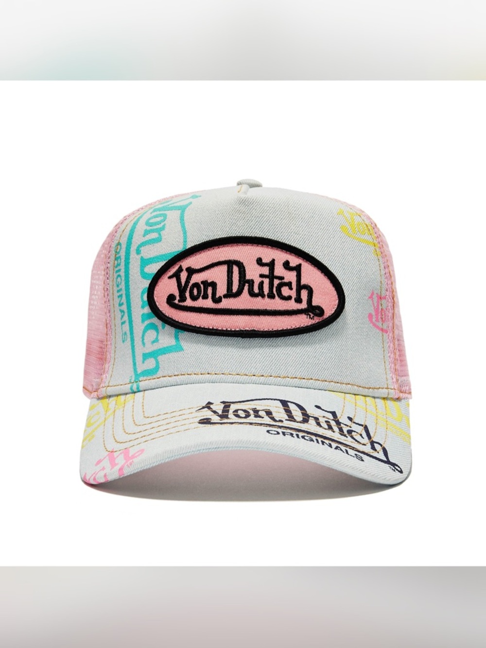 Von Dutch Pastel Patch Trucker Hat - Pink, Teal, Yellow